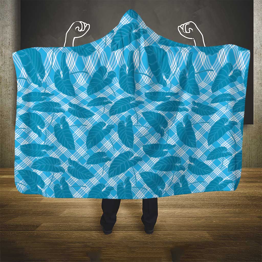 Blue Hawaii Kalo Palaka Motifs Hooded Blanket Hawaiian Taro Leaves Elegant Vibes LT14 - Polynesian Pride