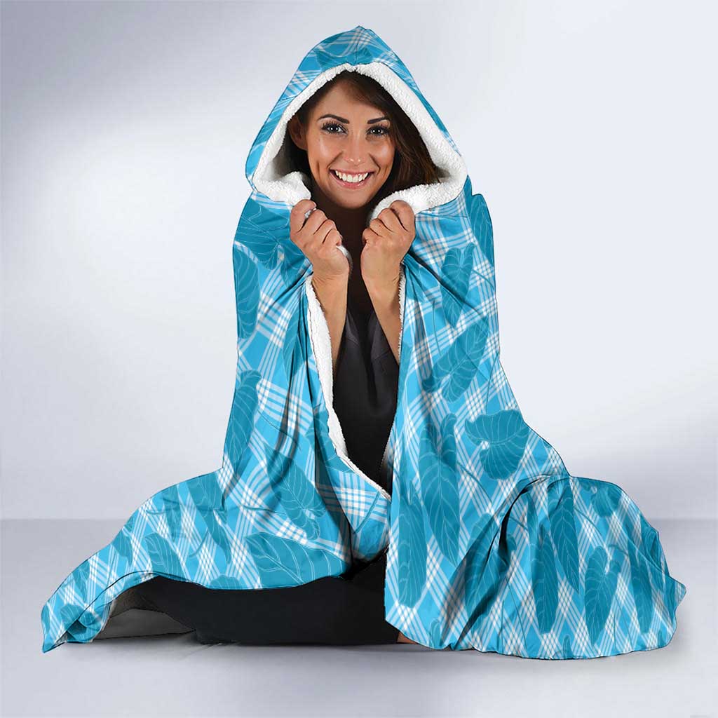 Blue Hawaii Kalo Palaka Motifs Hooded Blanket Hawaiian Taro Leaves Elegant Vibes LT14 - Polynesian Pride