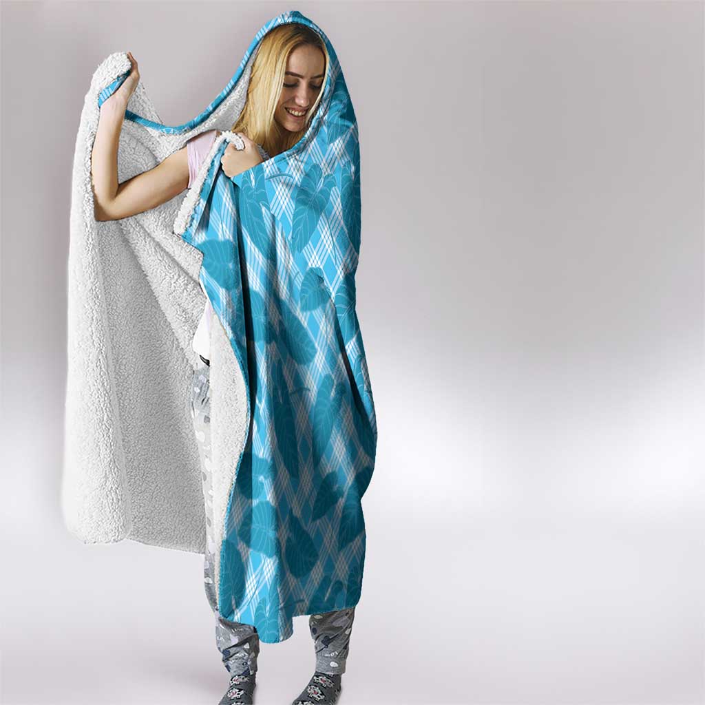 Blue Hawaii Kalo Palaka Motifs Hooded Blanket Hawaiian Taro Leaves Elegant Vibes LT14 - Polynesian Pride