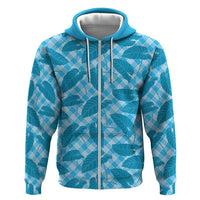 Blue Hawaii Kalo Palaka Motifs Hoodie Hawaiian Taro Leaves Elegant Vibes LT14 Zip Hoodie Blue - Polynesian Pride