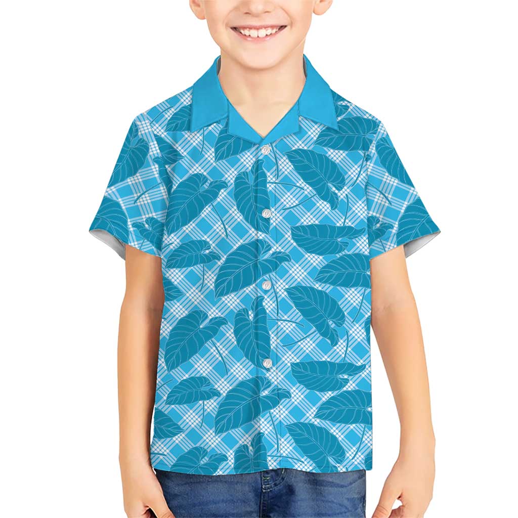 Blue Hawaii Kalo Palaka Motifs Kid Hawaiian Shirt Hawaiian Taro Leaves Elegant Vibes - Polynesian Pride