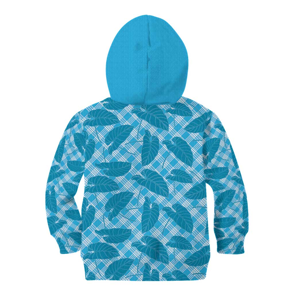Blue Hawaii Kalo Palaka Motifs Kid Hoodie Hawaiian Taro Leaves Elegant Vibes LT14 - Polynesian Pride