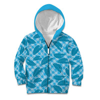 Blue Hawaii Kalo Palaka Motifs Kid Hoodie Hawaiian Taro Leaves Elegant Vibes LT14 Zip Hoodie Blue - Polynesian Pride