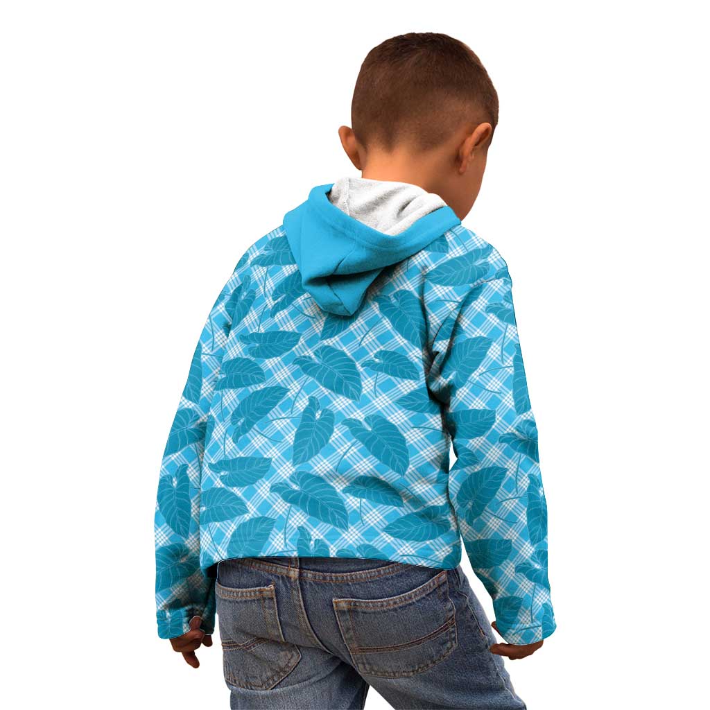 Blue Hawaii Kalo Palaka Motifs Kid Hoodie Hawaiian Taro Leaves Elegant Vibes LT14 - Polynesian Pride