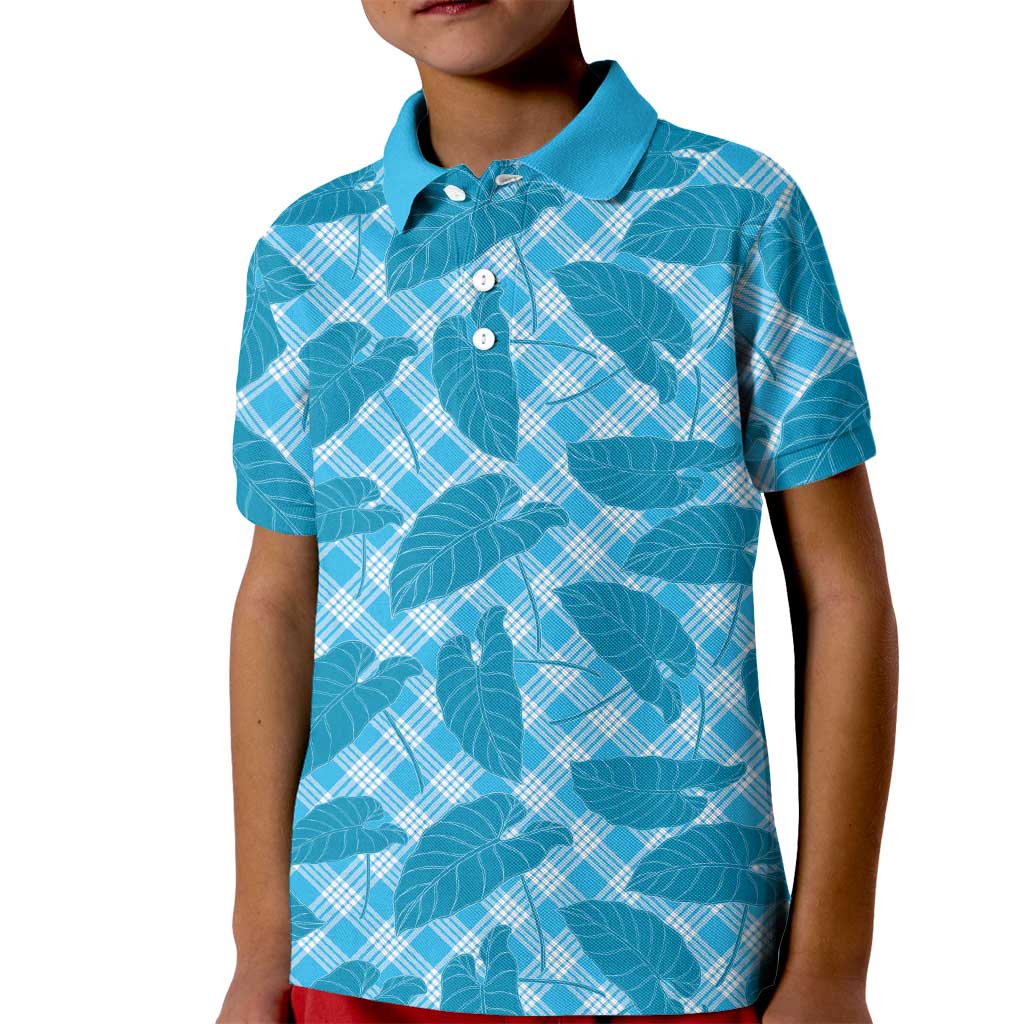 Blue Hawaii Kalo Palaka Motifs Kid Polo Shirt Hawaiian Taro Leaves Elegant Vibes LT14 Kid Blue - Polynesian Pride