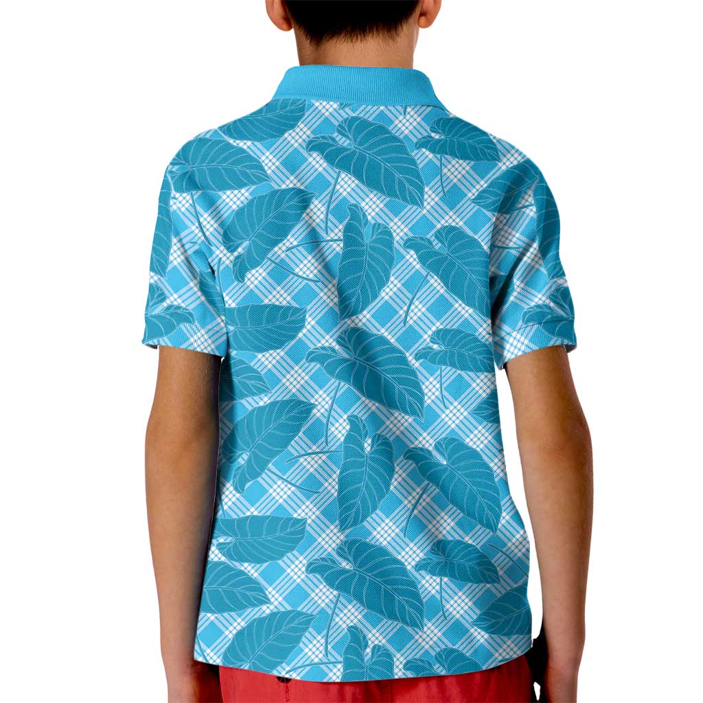 Blue Hawaii Kalo Palaka Motifs Kid Polo Shirt Hawaiian Taro Leaves Elegant Vibes LT14 - Polynesian Pride