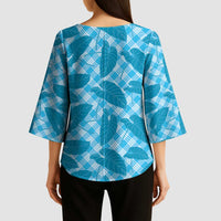 Blue Hawaii Kalo Palaka Motifs Kimono Sleeve Blouse Hawaiian Taro Leaves Elegant Vibes LT14 - Polynesian Pride