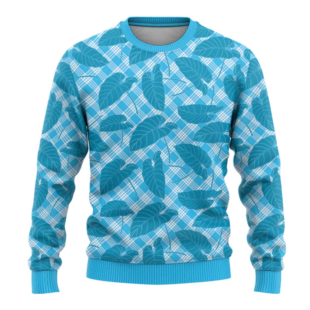 Blue Hawaii Kalo Palaka Motifs Ugly Christmas Sweater Hawaiian Taro Leaves Elegant Vibes LT14 - Polynesian Pride