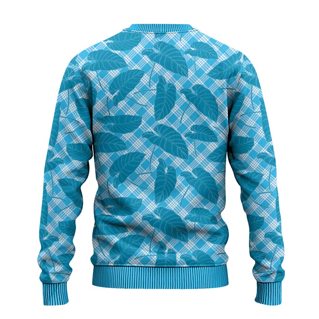 Blue Hawaii Kalo Palaka Motifs Ugly Christmas Sweater Hawaiian Taro Leaves Elegant Vibes LT14 - Polynesian Pride