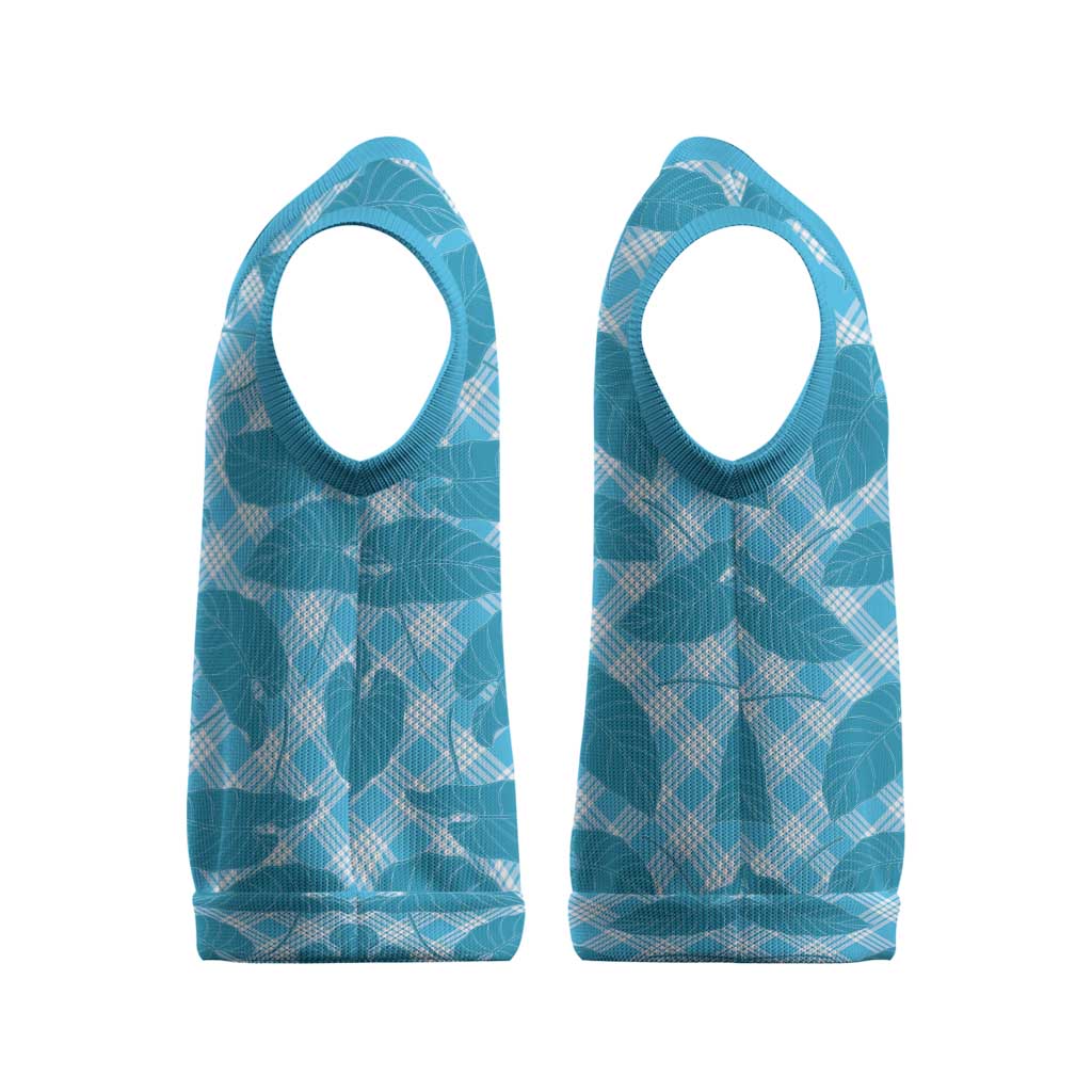 Blue Hawaii Kalo Palaka Motifs Christmas Knitted V-Neck Vest Hawaiian Taro Leaves Elegant Vibes LT14 - Polynesian Pride