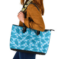 Blue Hawaii Kalo Palaka Motifs Leather Tote Bag Hawaiian Taro Leaves Elegant Vibes LT14 Blue - Polynesian Pride
