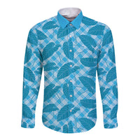 Blue Hawaii Kalo Palaka Motifs Long Sleeve Button Shirt Hawaiian Taro Leaves Elegant Vibes LT14 Unisex Blue - Polynesian Pride