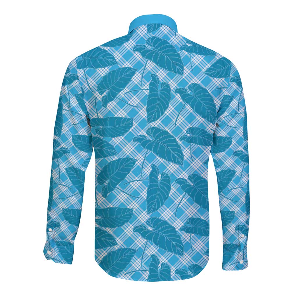 Blue Hawaii Kalo Palaka Motifs Long Sleeve Button Shirt Hawaiian Taro Leaves Elegant Vibes LT14 - Polynesian Pride