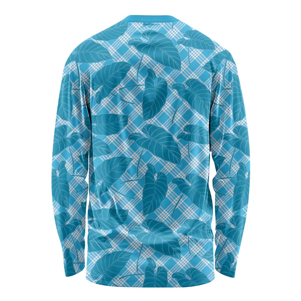Blue Hawaii Kalo Palaka Motifs Long Sleeve Shirt Hawaiian Taro Leaves Elegant Vibes LT14 - Polynesian Pride