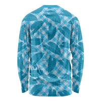 Blue Hawaii Kalo Palaka Motifs Long Sleeve Shirt Hawaiian Taro Leaves Elegant Vibes LT14 - Polynesian Pride