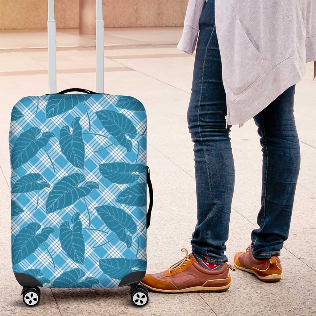 Blue Hawaii Kalo Palaka Motifs Luggage Cover Hawaiian Taro Leaves Elegant Vibes LT14 Blue - Polynesian Pride