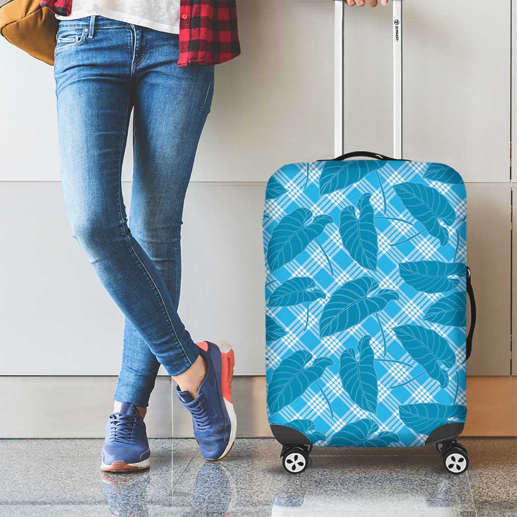 Blue Hawaii Kalo Palaka Motifs Luggage Cover Hawaiian Taro Leaves Elegant Vibes LT14 - Polynesian Pride