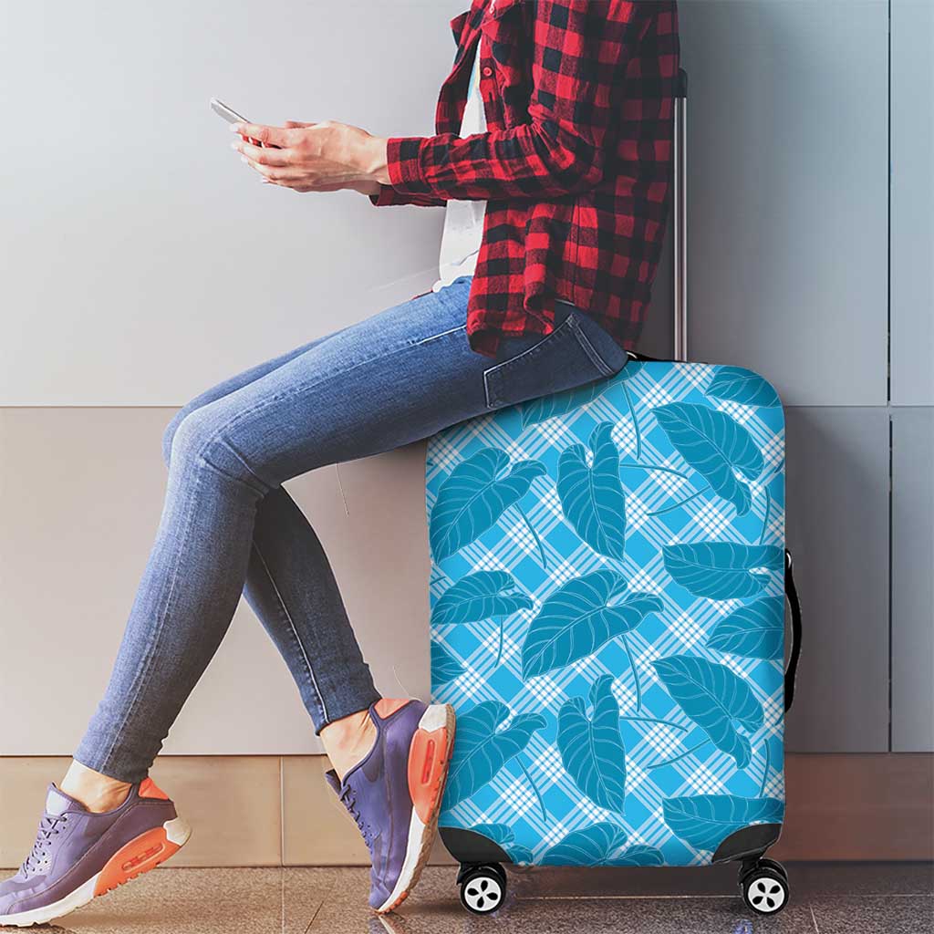 Blue Hawaii Kalo Palaka Motifs Luggage Cover Hawaiian Taro Leaves Elegant Vibes LT14 - Polynesian Pride