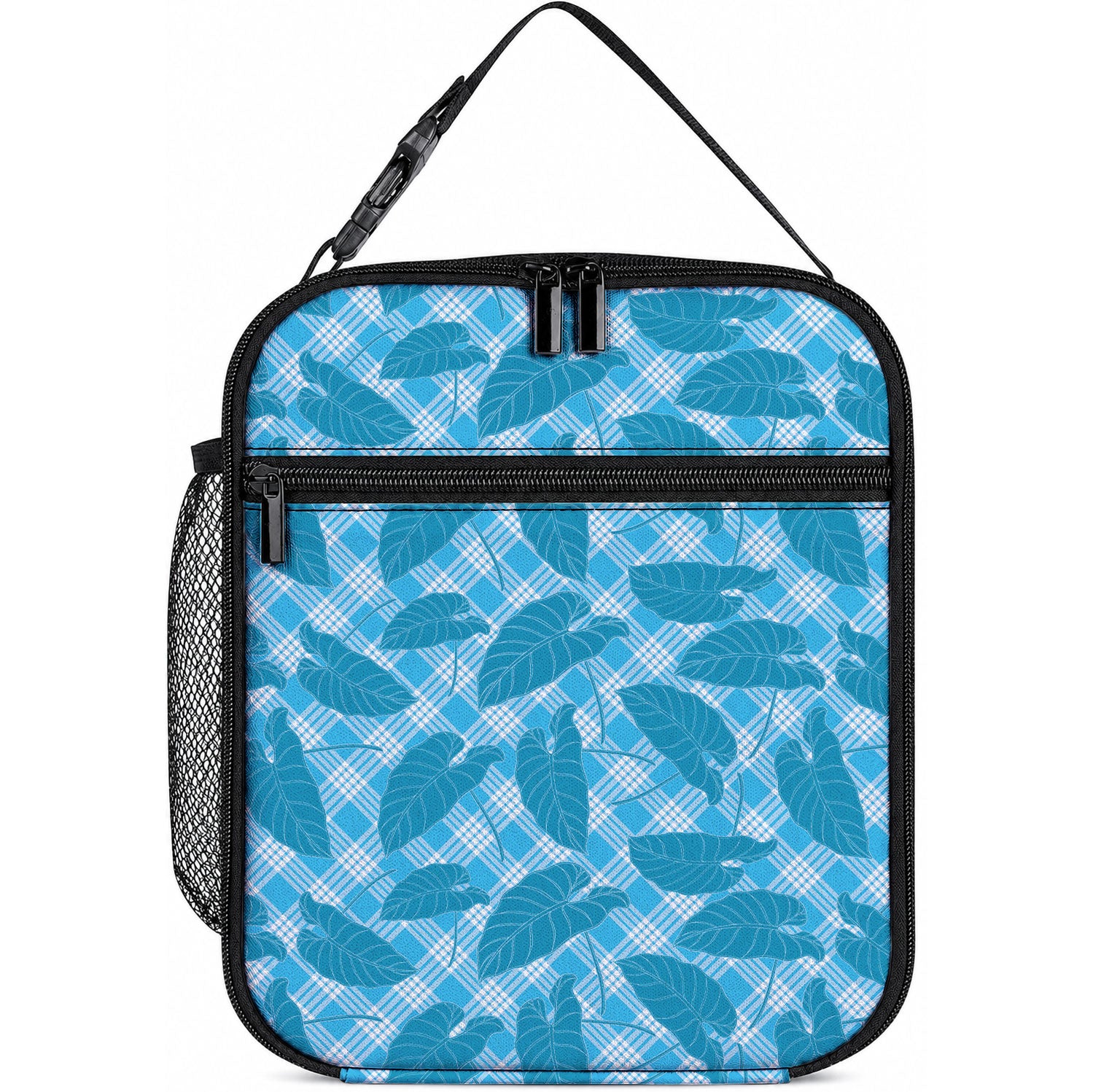 Blue Hawaii Kalo Palaka Motifs Lunch Bag Hawaiian Taro Leaves Elegant Vibes