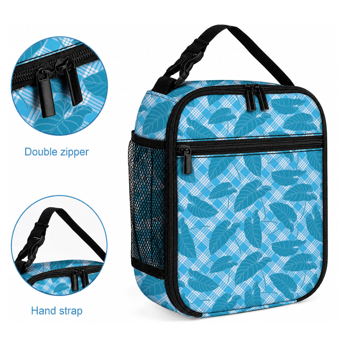 Blue Hawaii Kalo Palaka Motifs Lunch Bag Hawaiian Taro Leaves Elegant Vibes