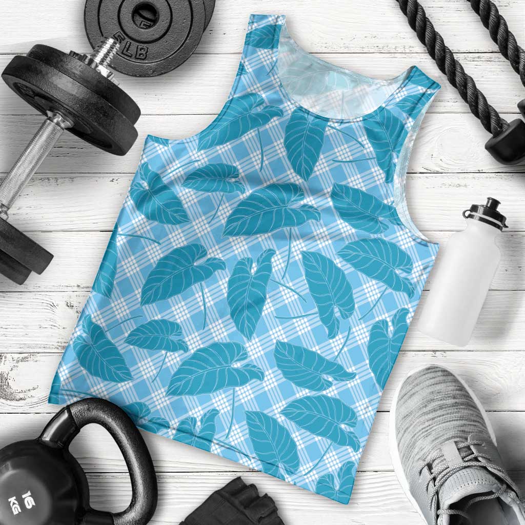 Blue Hawaii Kalo Palaka Motifs Men Tank Top Hawaiian Taro Leaves Elegant Vibes LT14 - Polynesian Pride