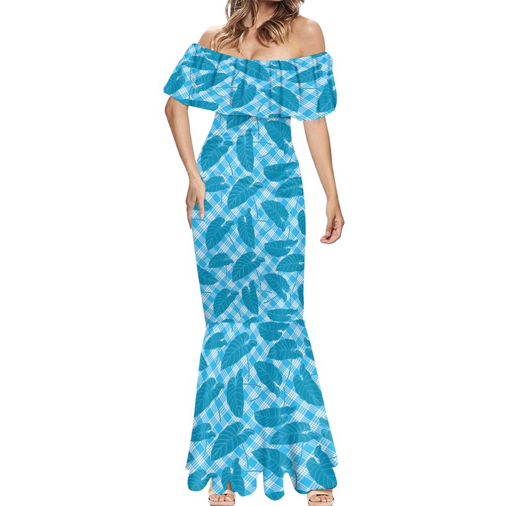Blue Hawaii Kalo Palaka Motifs Mermaid Dress Hawaiian Taro Leaves Elegant Vibes LT14 - Polynesian Pride