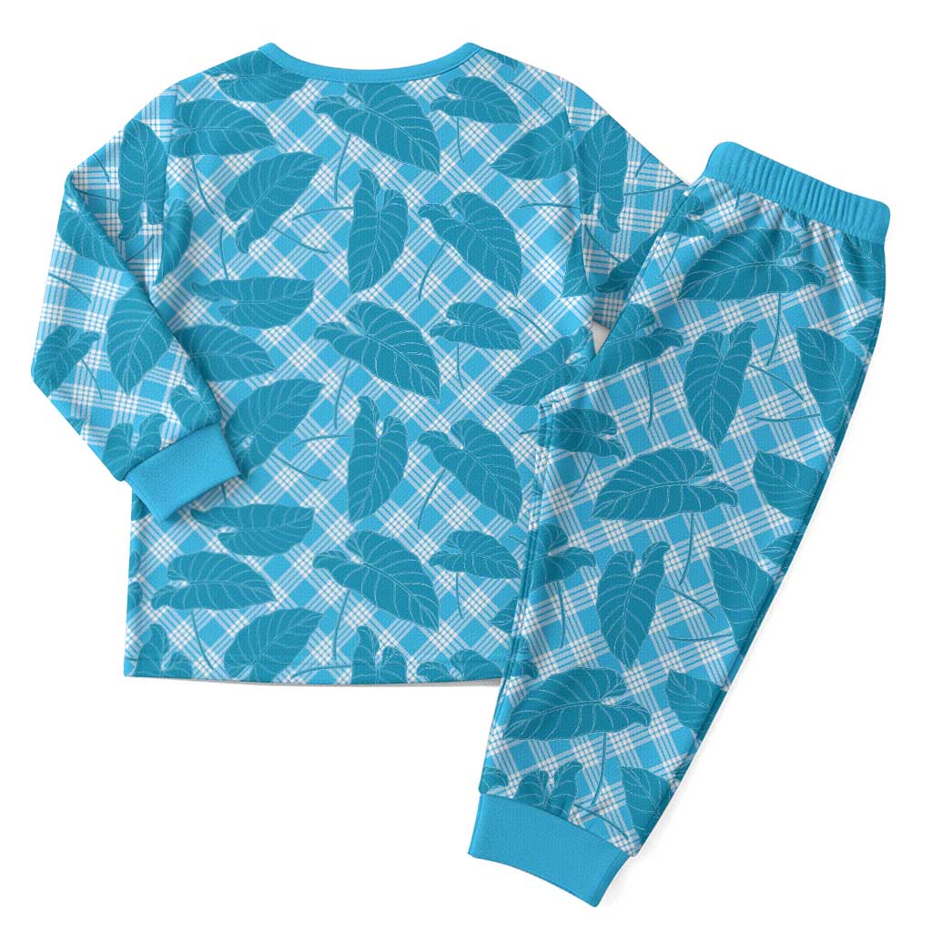 Blue Hawaii Kalo Palaka Motifs Christmas Pajama Set Hawaiian Taro Leaves Elegant Vibes LT14 - Polynesian Pride