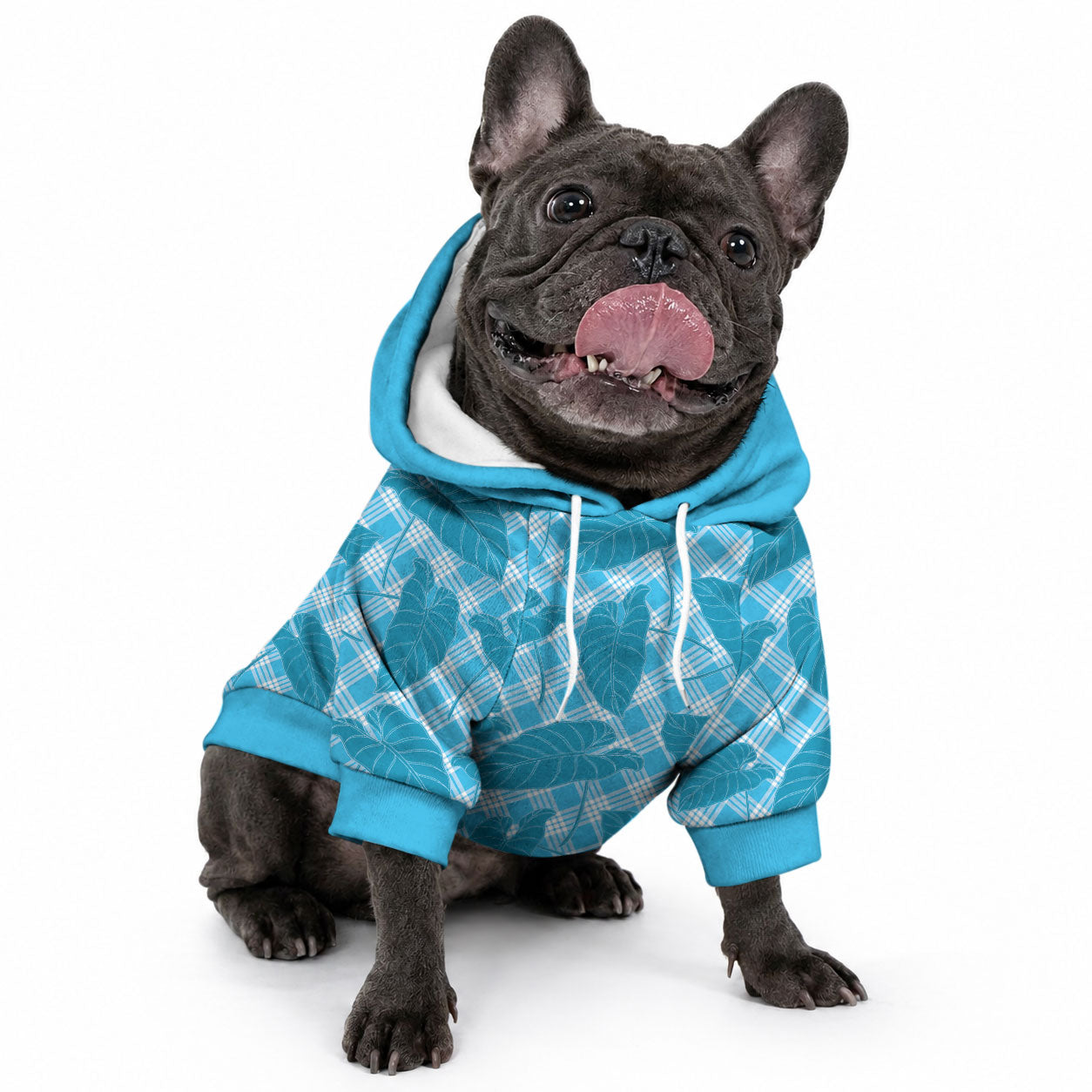 Blue Hawaii Kalo Palaka Motifs Pet Hoodie Hawaiian Taro Leaves Elegant Vibes