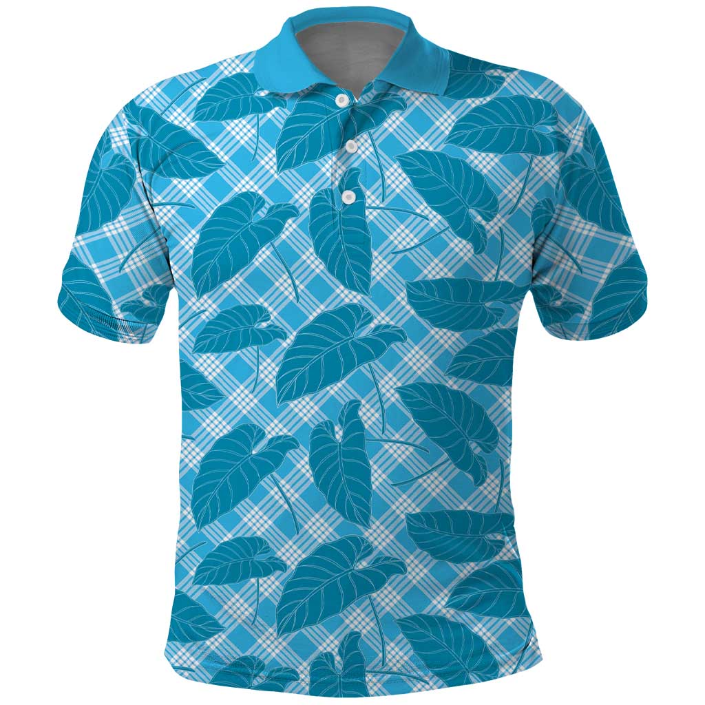 Blue Hawaii Kalo Palaka Motifs Polo Shirt Hawaiian Taro Leaves Elegant Vibes LT14 Blue - Polynesian Pride