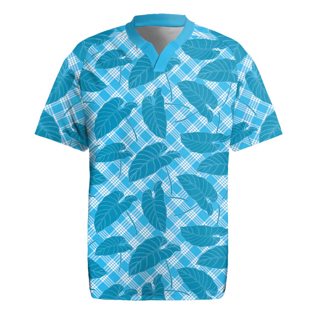 Blue Hawaii Kalo Palaka Motifs Rugby Jersey Hawaiian Taro Leaves Elegant Vibes LT14 Blue - Polynesian Pride