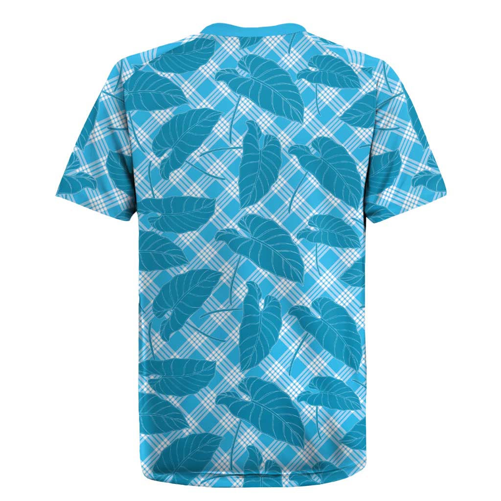 Blue Hawaii Kalo Palaka Motifs Rugby Jersey Hawaiian Taro Leaves Elegant Vibes LT14 - Polynesian Pride