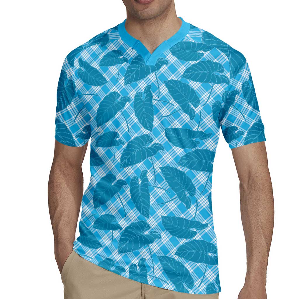 Blue Hawaii Kalo Palaka Motifs Rugby Jersey Hawaiian Taro Leaves Elegant Vibes LT14 - Polynesian Pride