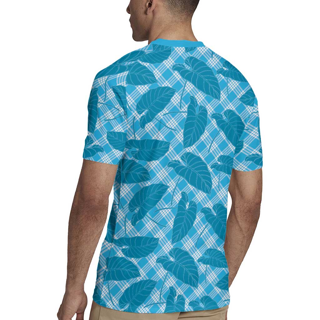 Blue Hawaii Kalo Palaka Motifs Rugby Jersey Hawaiian Taro Leaves Elegant Vibes LT14 - Polynesian Pride
