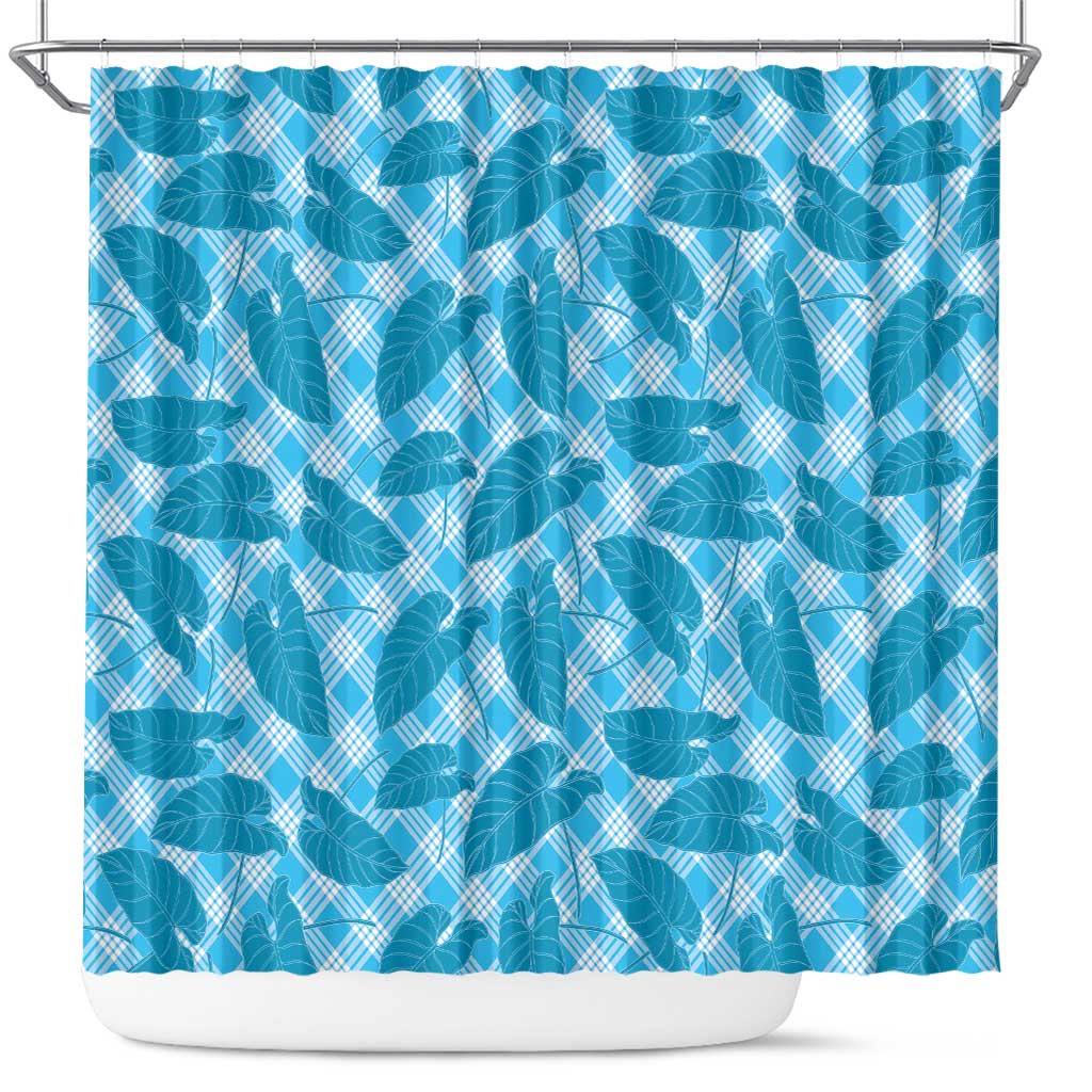Blue Hawaii Kalo Palaka Motifs Shower Curtain Hawaiian Taro Leaves Elegant Vibes LT14 Blue - Polynesian Pride