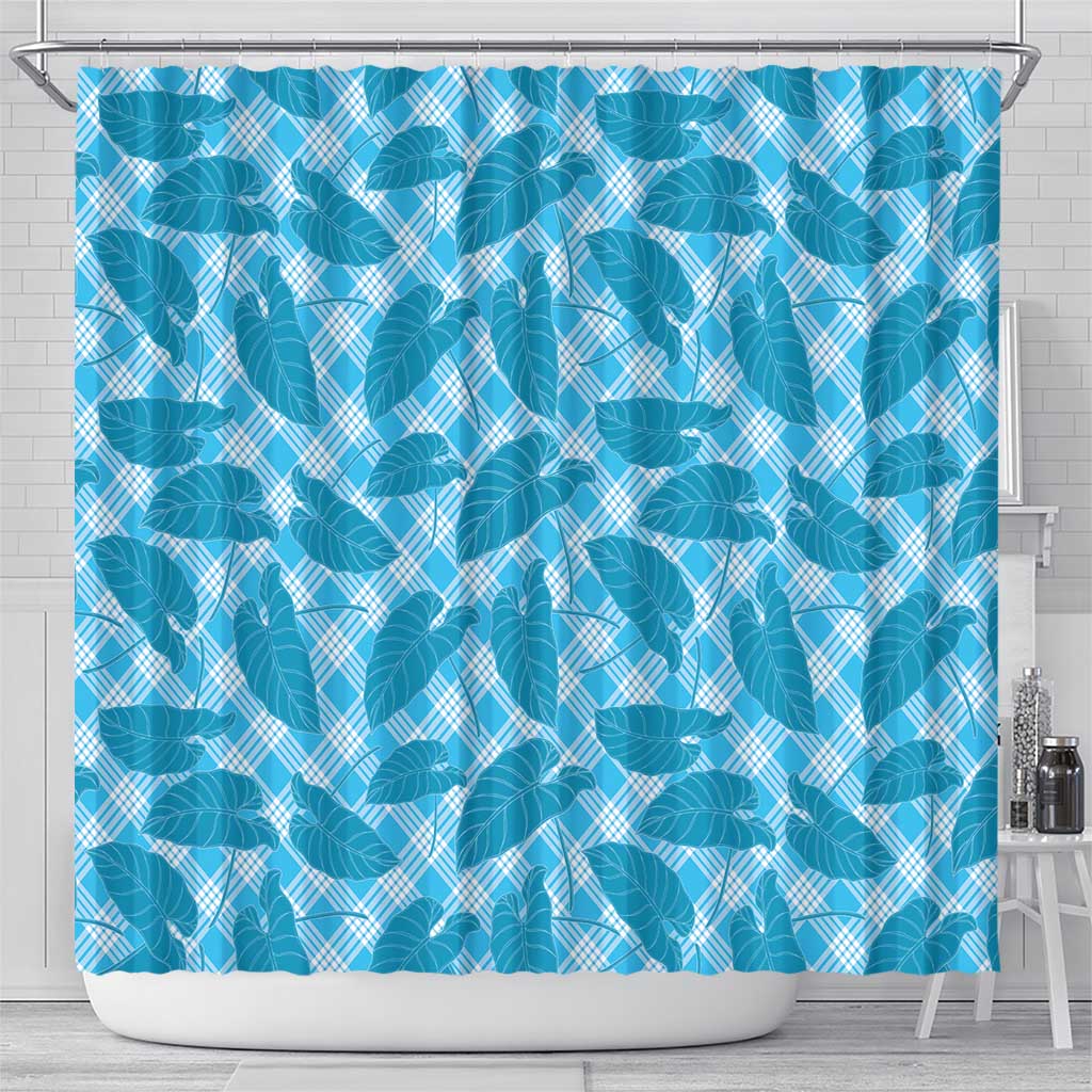 Blue Hawaii Kalo Palaka Motifs Shower Curtain Hawaiian Taro Leaves Elegant Vibes LT14 - Polynesian Pride