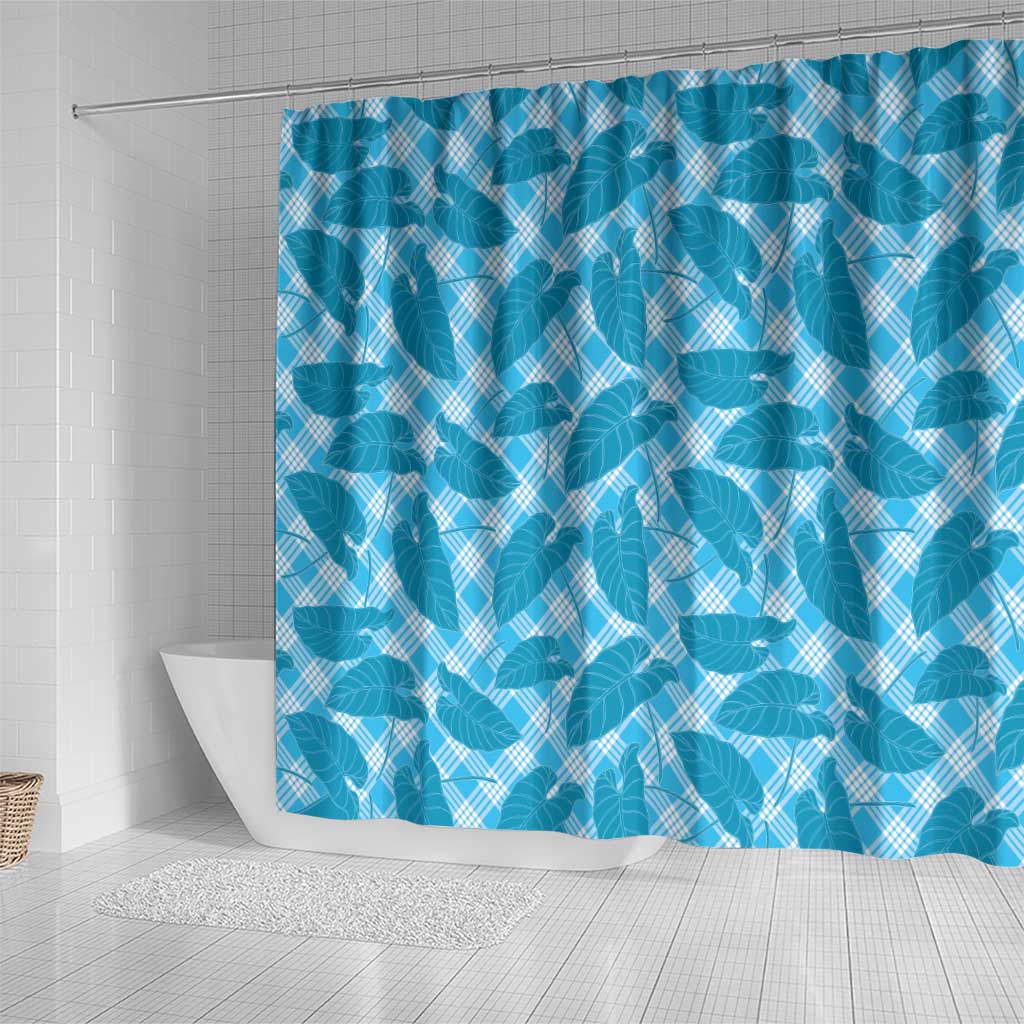 Blue Hawaii Kalo Palaka Motifs Shower Curtain Hawaiian Taro Leaves Elegant Vibes LT14 - Polynesian Pride
