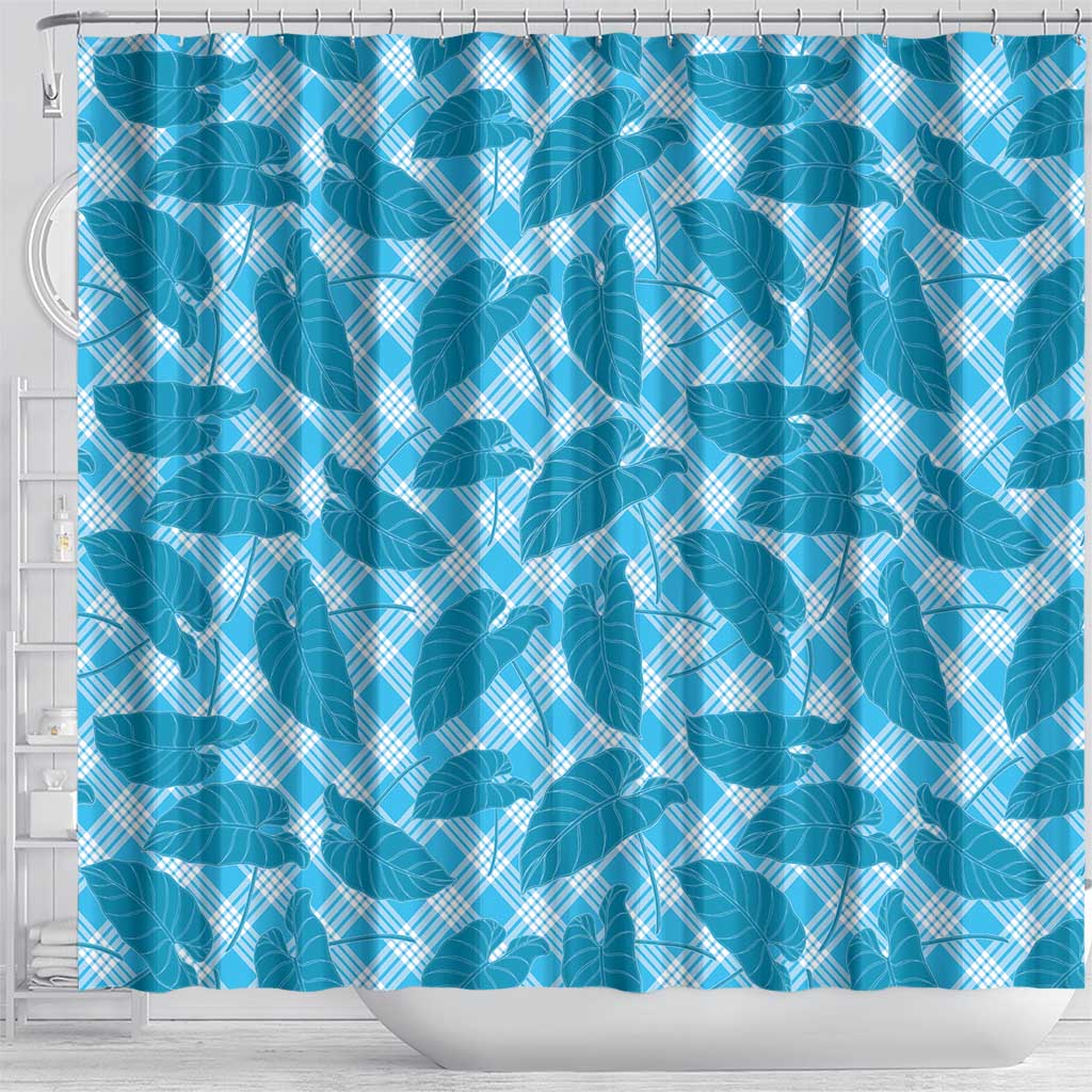 Blue Hawaii Kalo Palaka Motifs Shower Curtain Hawaiian Taro Leaves Elegant Vibes LT14 - Polynesian Pride