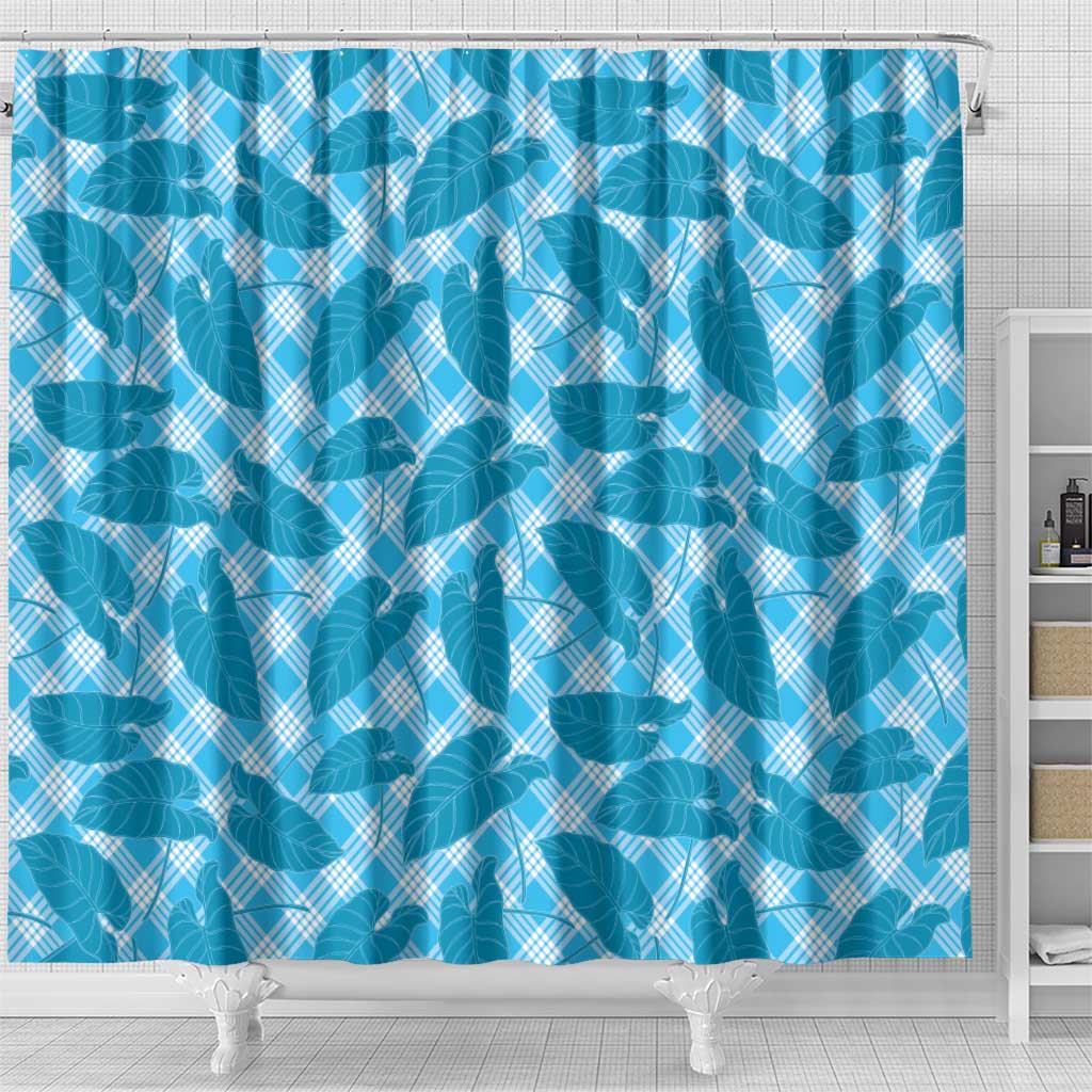 Blue Hawaii Kalo Palaka Motifs Shower Curtain Hawaiian Taro Leaves Elegant Vibes LT14 - Polynesian Pride