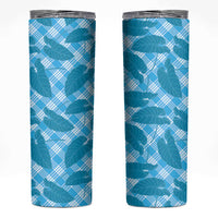 Blue Hawaii Kalo Palaka Motifs Skinny Tumbler Hawaiian Taro Leaves Elegant Vibes LT14 Blue - Polynesian Pride