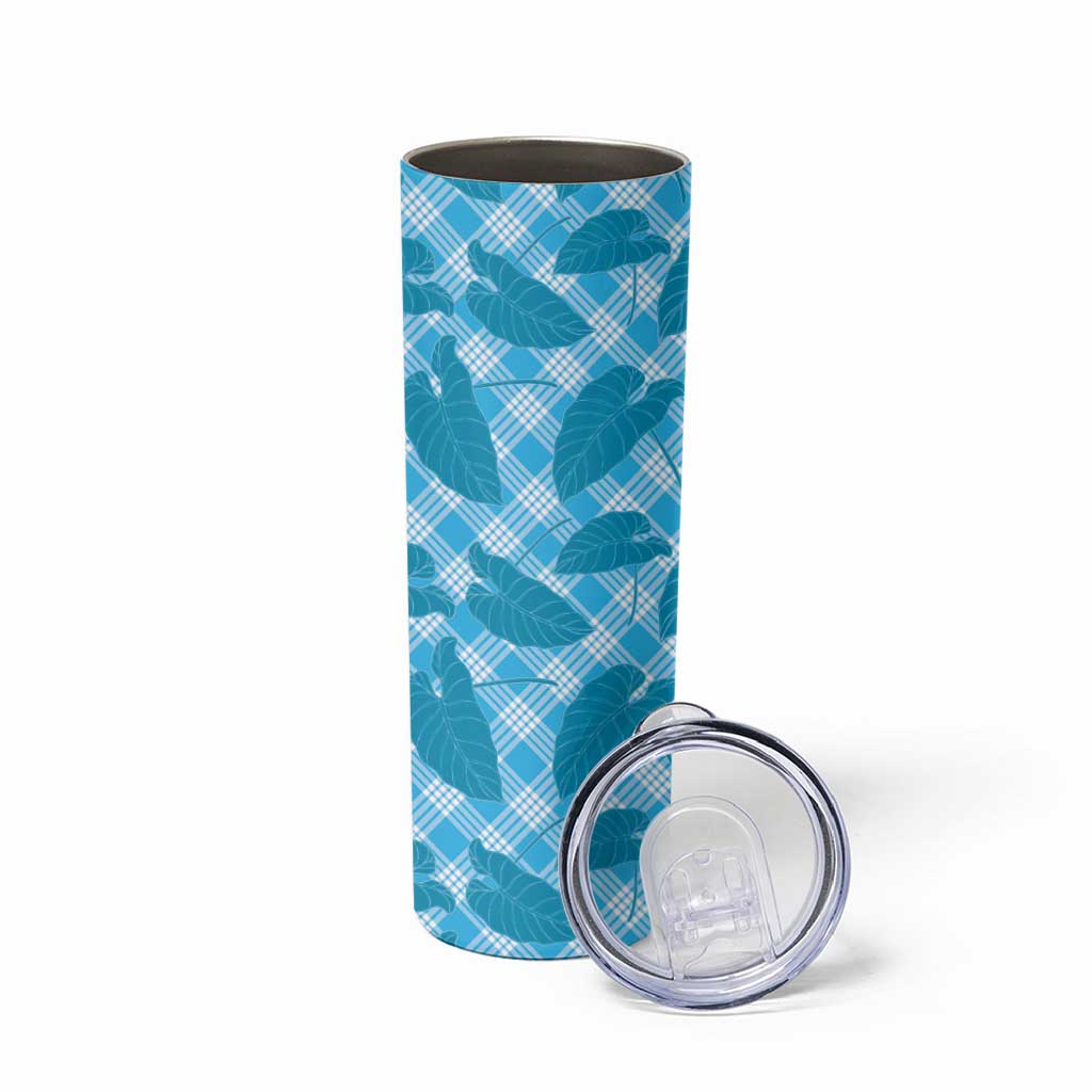 Blue Hawaii Kalo Palaka Motifs Skinny Tumbler Hawaiian Taro Leaves Elegant Vibes LT14 - Polynesian Pride