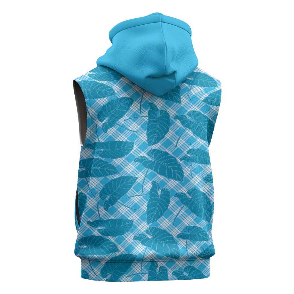 Blue Hawaii Kalo Palaka Motifs Sleeveless Hoodie Hawaiian Taro Leaves Elegant Vibes LT14 - Polynesian Pride