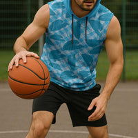 Blue Hawaii Kalo Palaka Motifs Sleeveless Hoodie Hawaiian Taro Leaves Elegant Vibes LT14 - Polynesian Pride