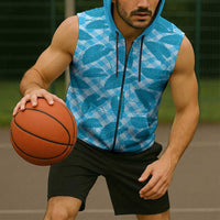 Blue Hawaii Kalo Palaka Motifs Sleeveless Zip Hoodie Hawaiian Taro Leaves Elegant Vibes LT14 - Polynesian Pride