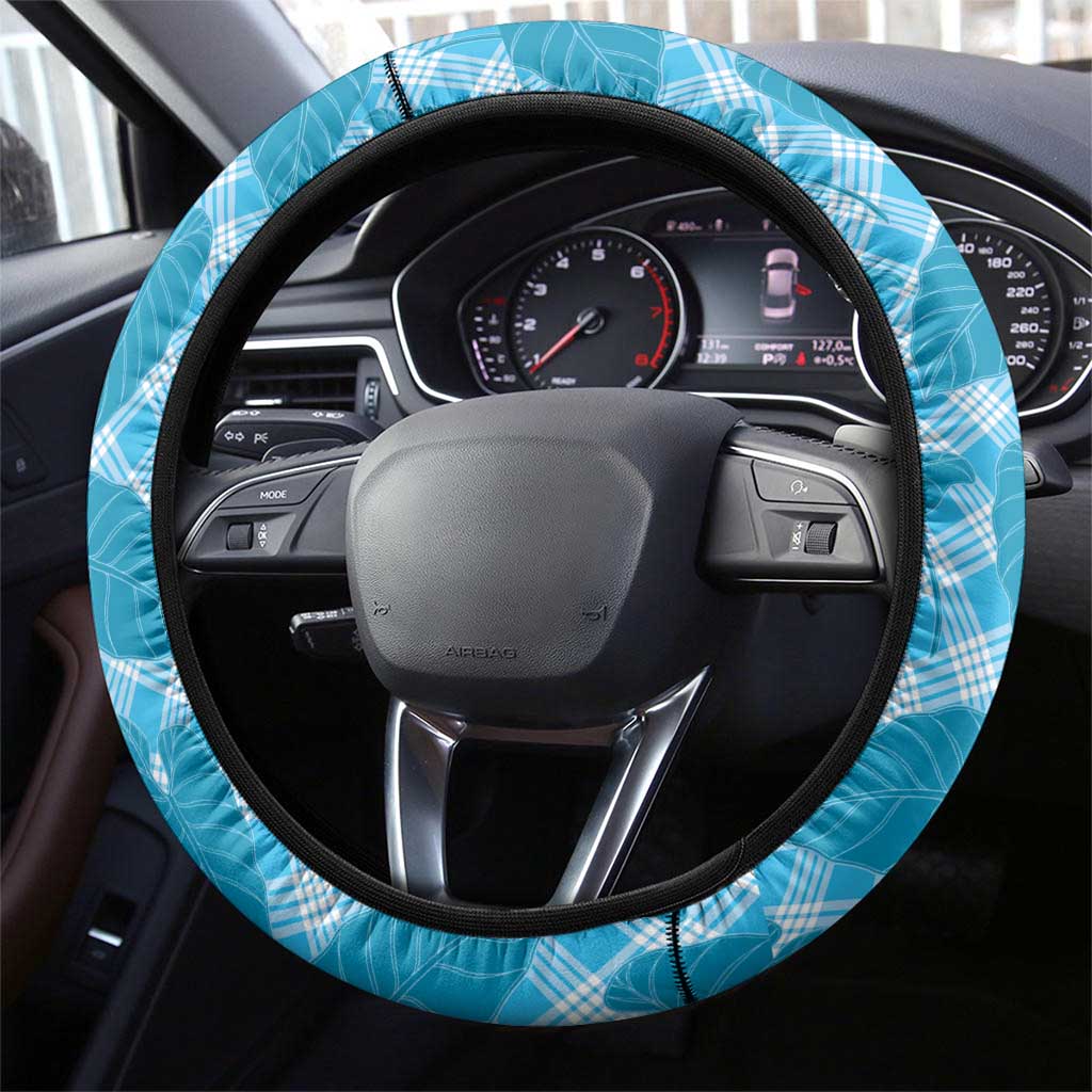Blue Hawaii Kalo Palaka Motifs Steering Wheel Cover Hawaiian Taro Leaves Elegant Vibes LT14 - Polynesian Pride