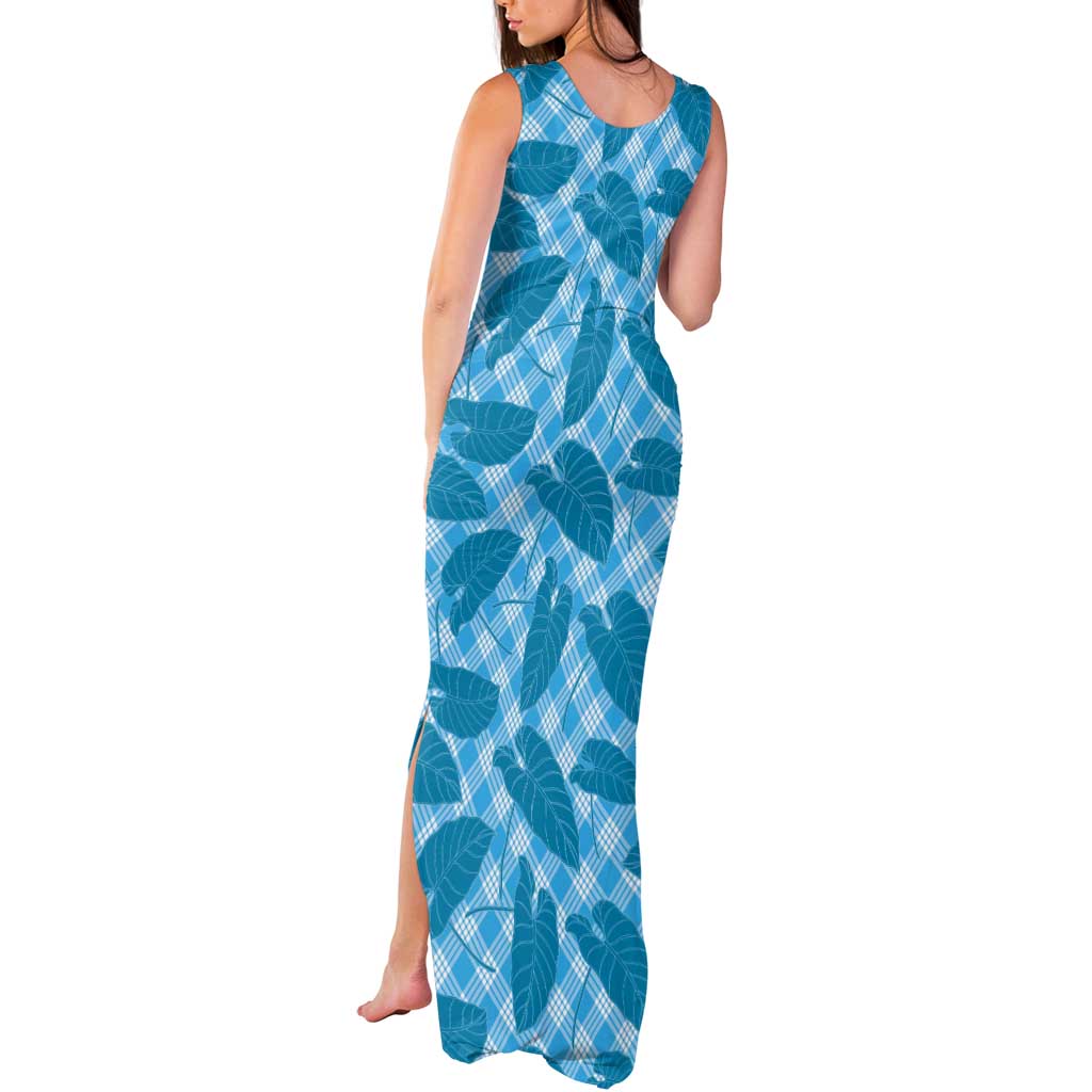 Blue Hawaii Kalo Palaka Motifs Tank Maxi Dress Hawaiian Taro Leaves Elegant Vibes LT14 - Polynesian Pride