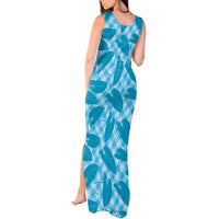 Blue Hawaii Kalo Palaka Motifs Tank Maxi Dress Hawaiian Taro Leaves Elegant Vibes LT14 - Polynesian Pride