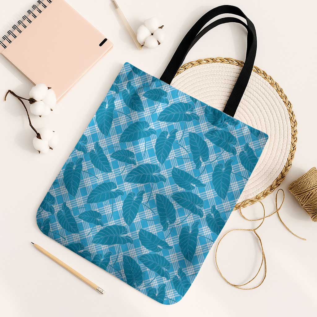 Blue Hawaii Kalo Palaka Motifs Tote Bag Hawaiian Taro Leaves Elegant Vibes - Polynesian Pride