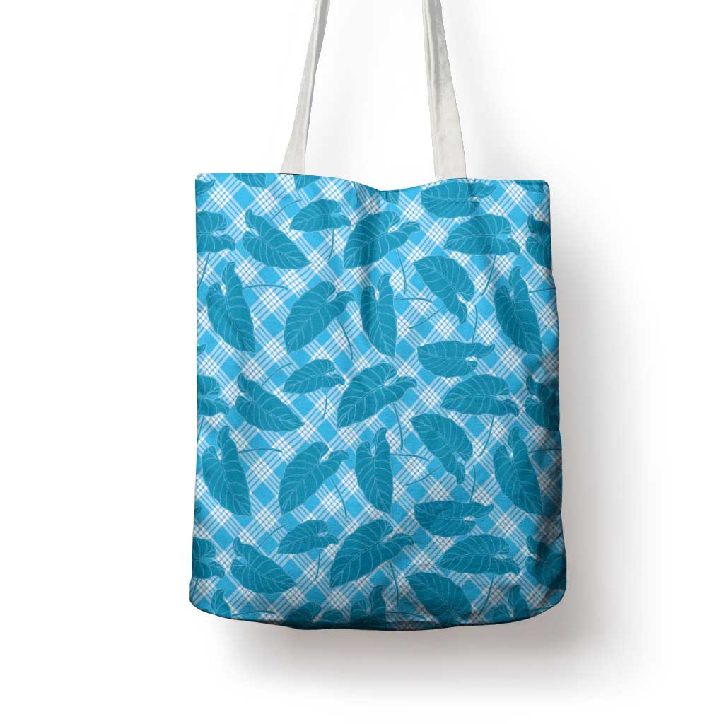 Blue Hawaii Kalo Palaka Motifs Tote Bag Hawaiian Taro Leaves Elegant Vibes LT14 - Polynesian Pride