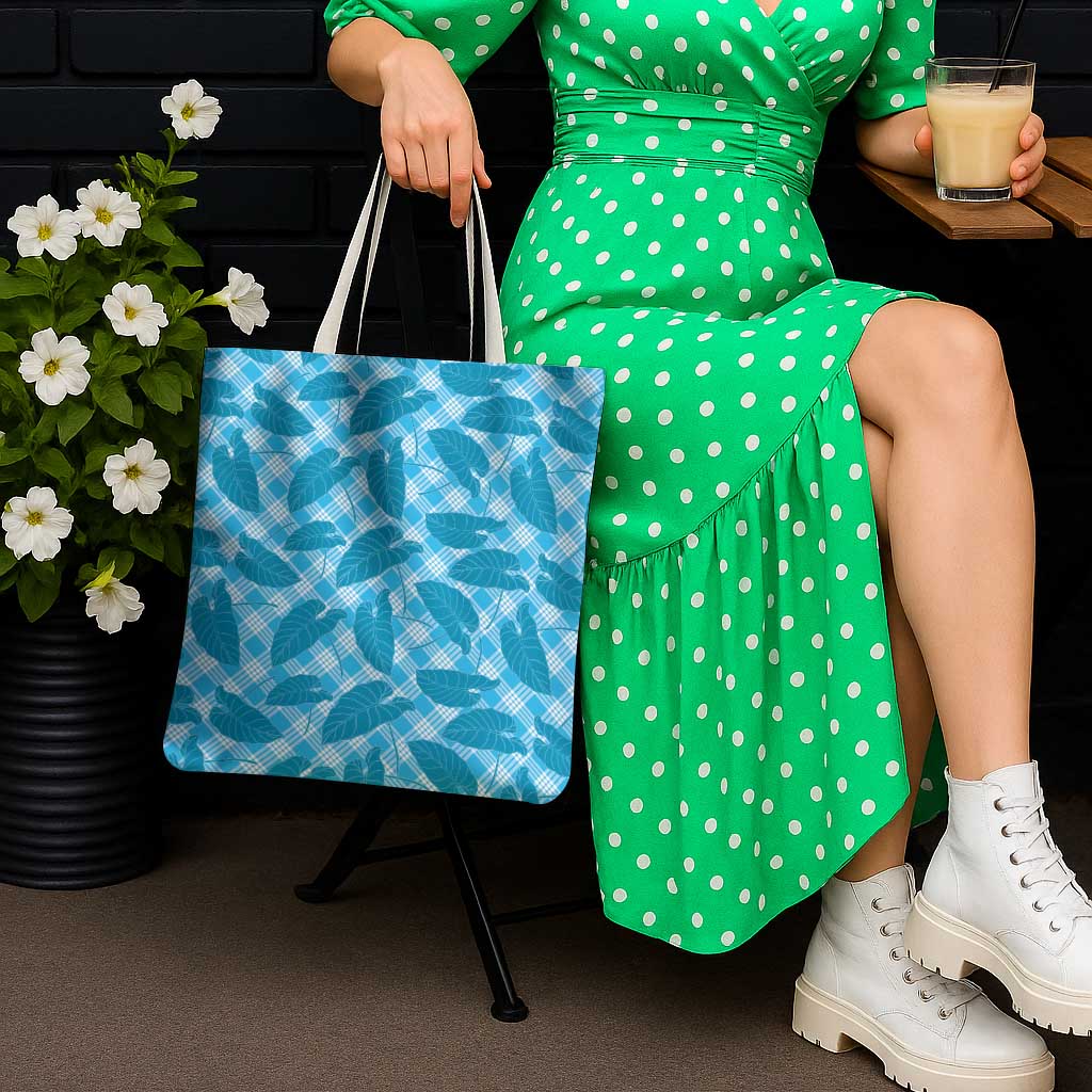 Blue Hawaii Kalo Palaka Motifs Tote Bag Hawaiian Taro Leaves Elegant Vibes LT14 - Polynesian Pride
