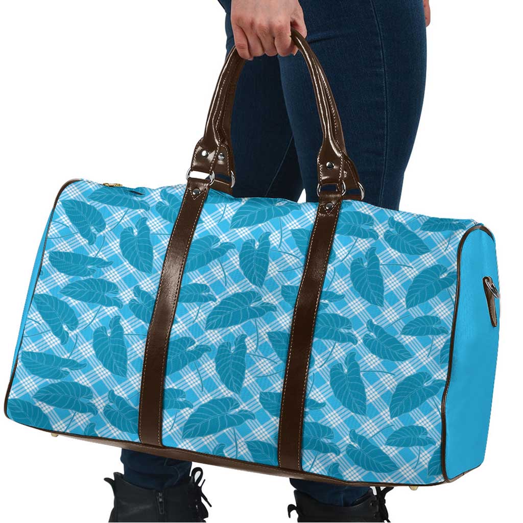 Blue Hawaii Kalo Palaka Motifs Travel Bag Hawaiian Taro Leaves Elegant Vibes LT14 - Polynesian Pride